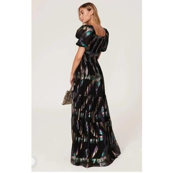 Shoshanna Midnight Atly Puff Sleeve Shimmer Maxi Dress - Picture 4 of 10